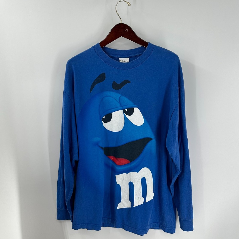 M&M's Brand Chocolate Candy Long Sleeve Graphic T-Shirt Indigo‎ Blue Size XL